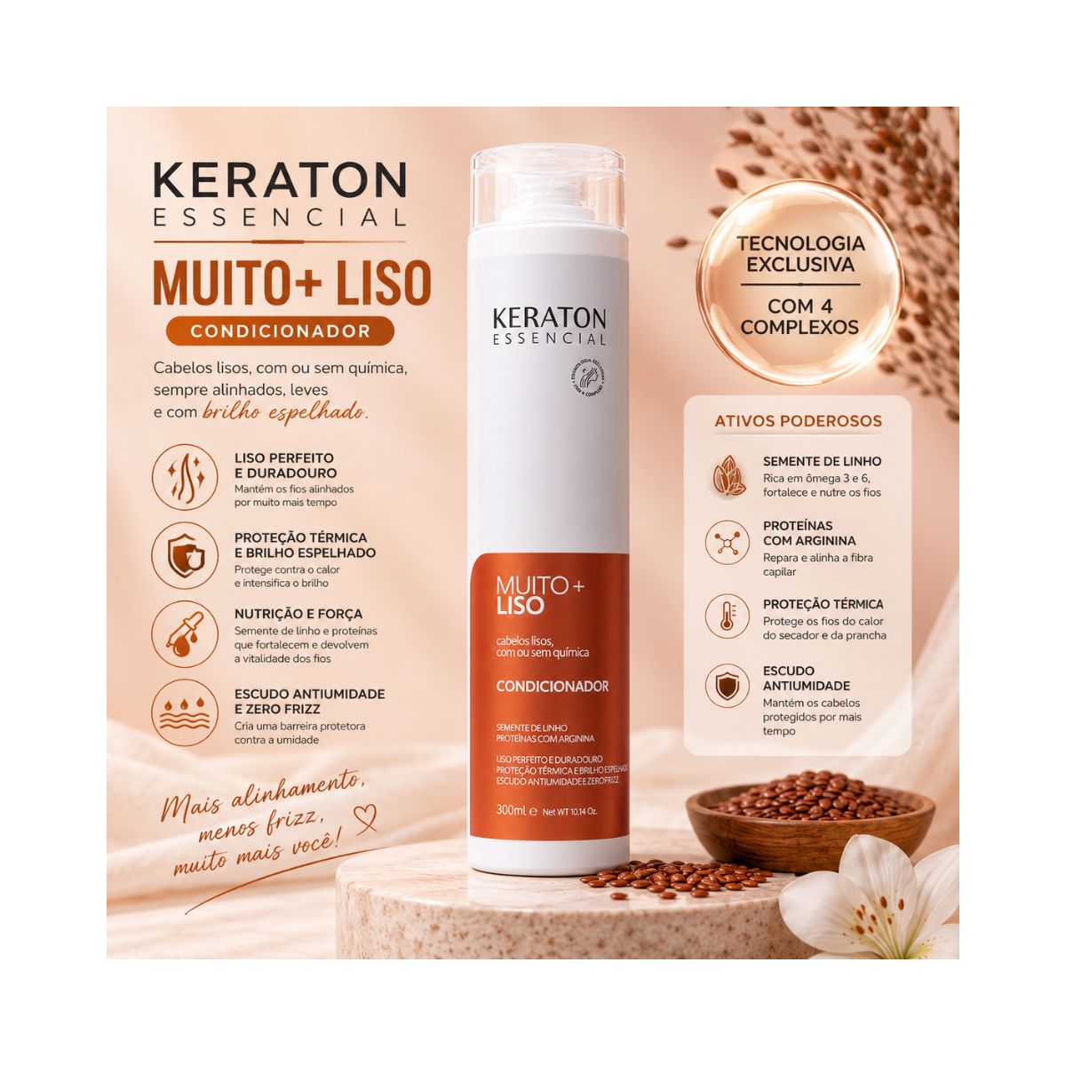 CONDICIONADOR MUITO + LISO KERATON KERT 300ML