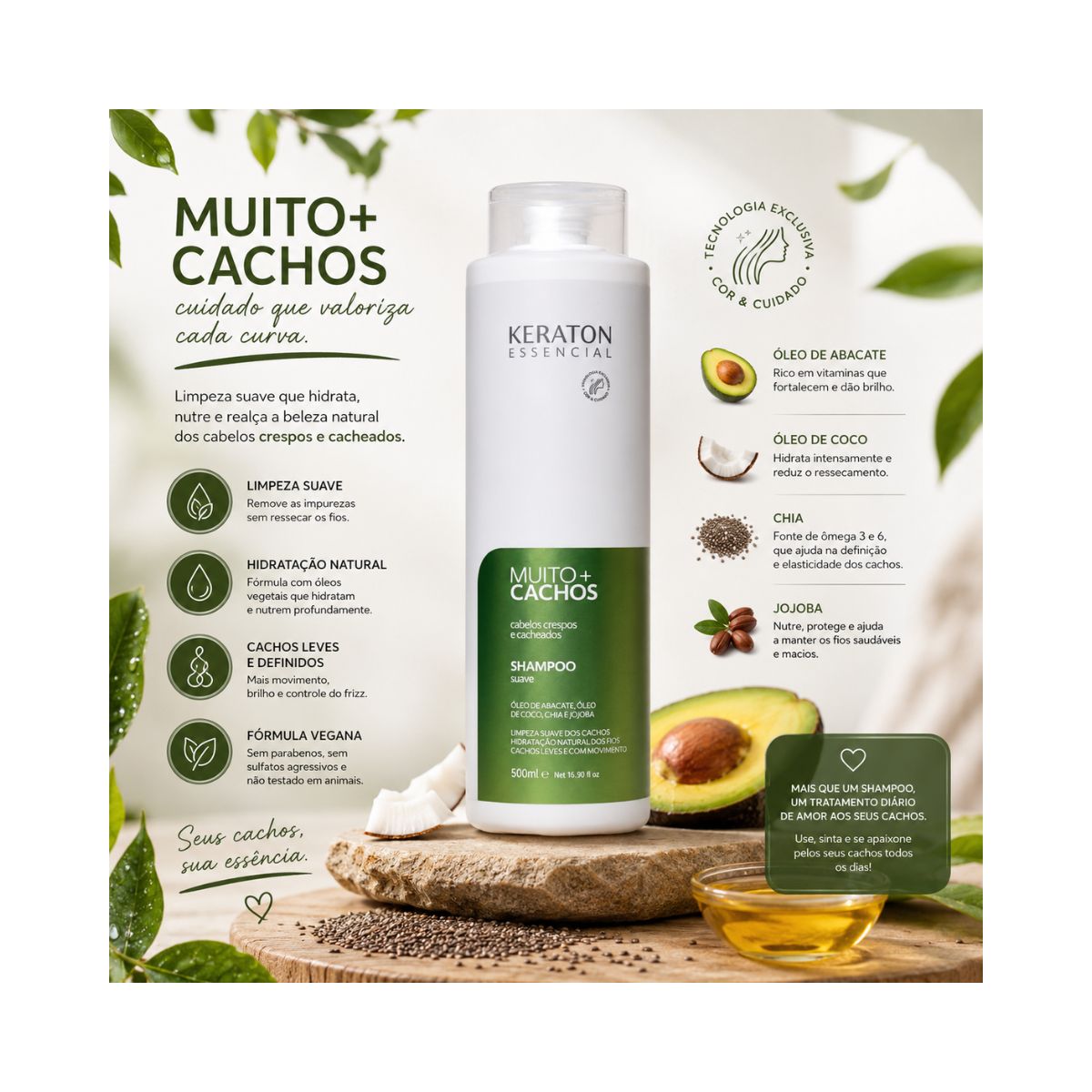 SHAMPOO MUITO + CACHOS KERATON KERT 500ML