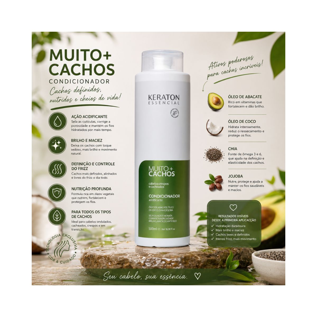 CONDICIONADOR MUITO + CACHOS KERATON KERT 500ML