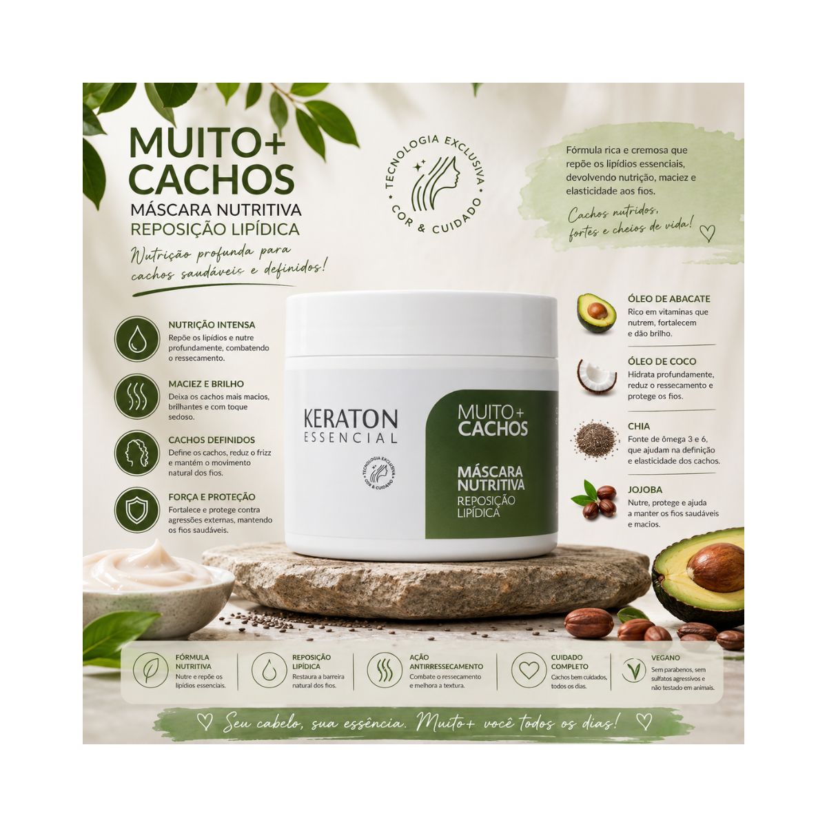 MÁSCARA MUITO + CACHOS KERATON KERT 500G