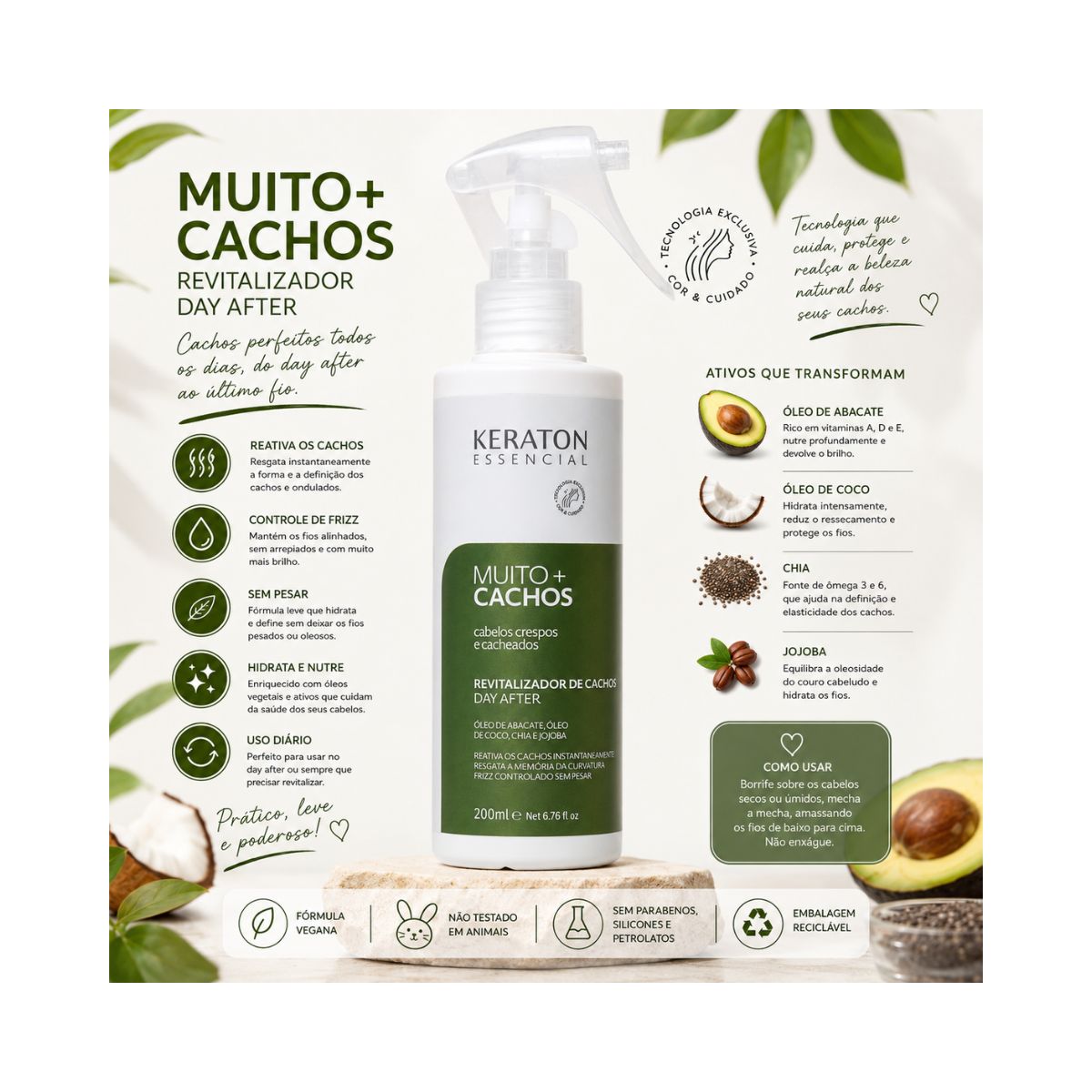 REVITALIZADOR DAY AFTER MUITO + CACHOS KERATON KERT 200ML