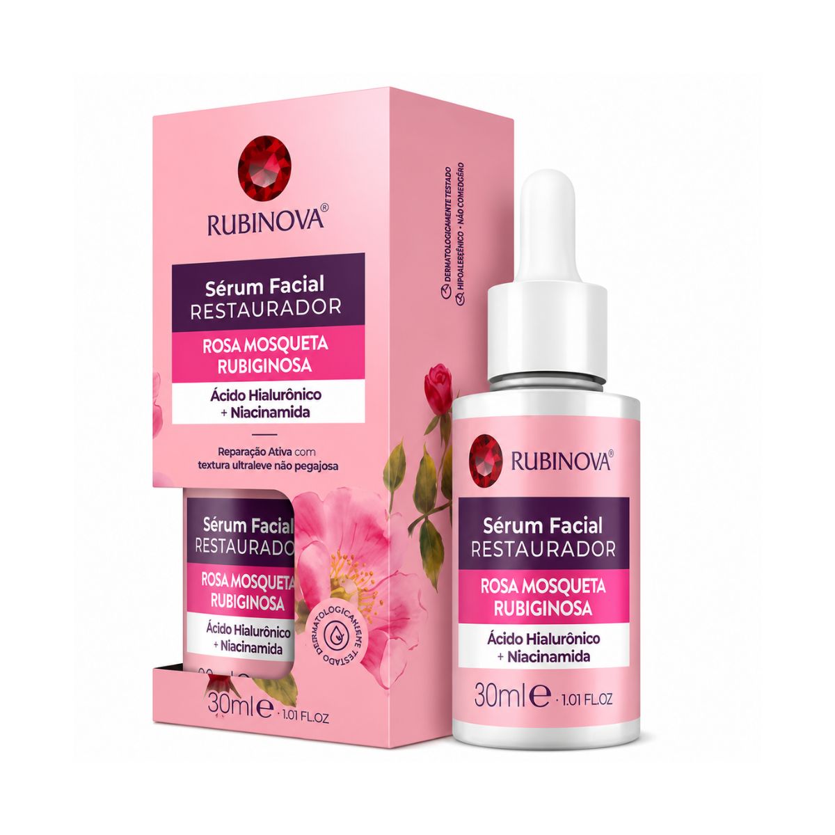SÉRUM FACIAL COM ROSA MOSQUETA RUBINOVA 30ML