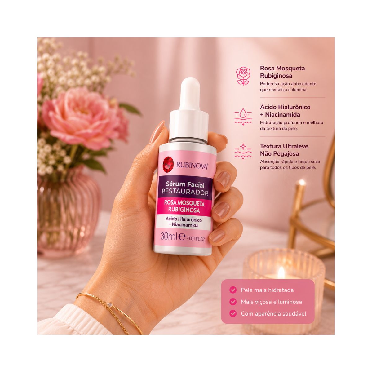 SÉRUM FACIAL COM ROSA MOSQUETA RUBINOVA 30ML