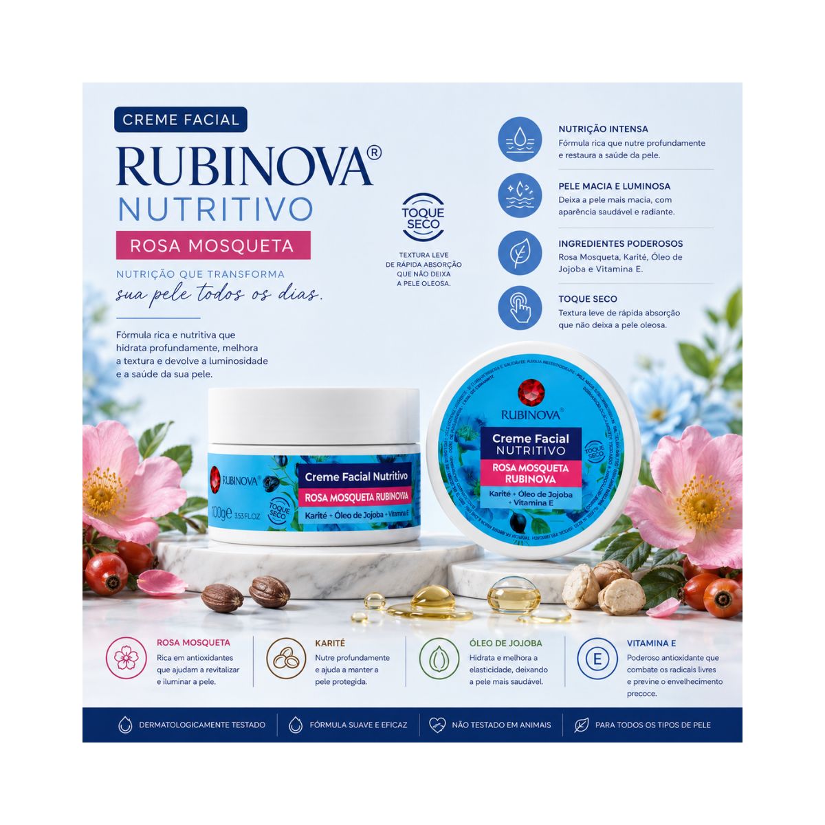 CREME FACIAL NUTRITIVO ROSA MOSQUETA RUBINOVA 100GR