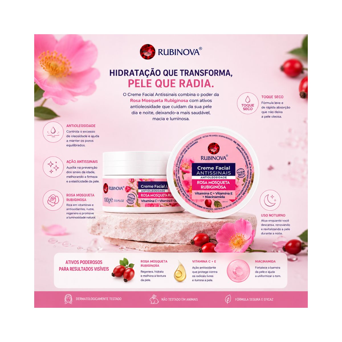 CREME FACIAL ANTISSINAIS ROSA MOSQUETA RUBINOVA 100GR