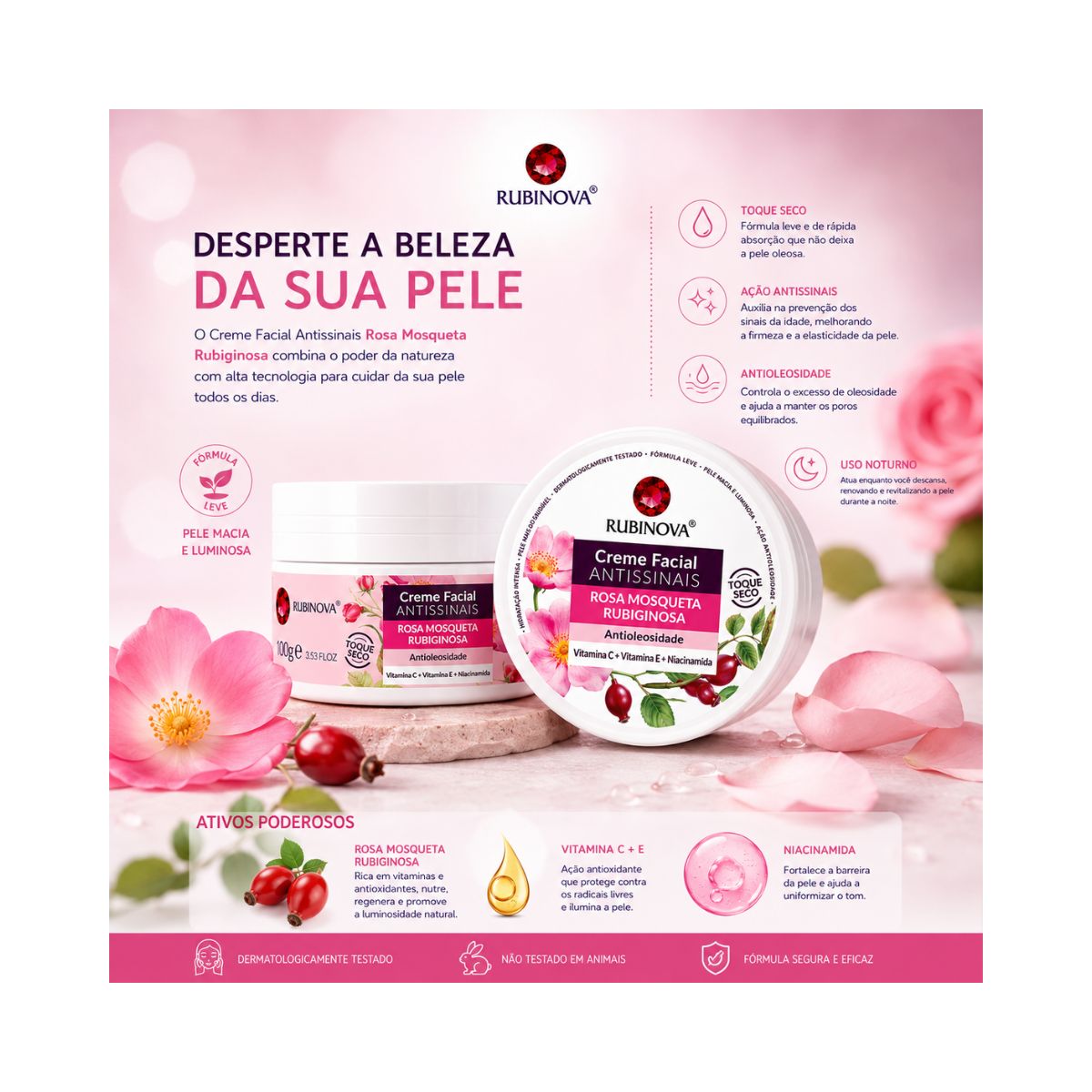 ESFOLIANTE FACIAL EM GEL COM ROSA MOSQUETA RUBINOVA 100G