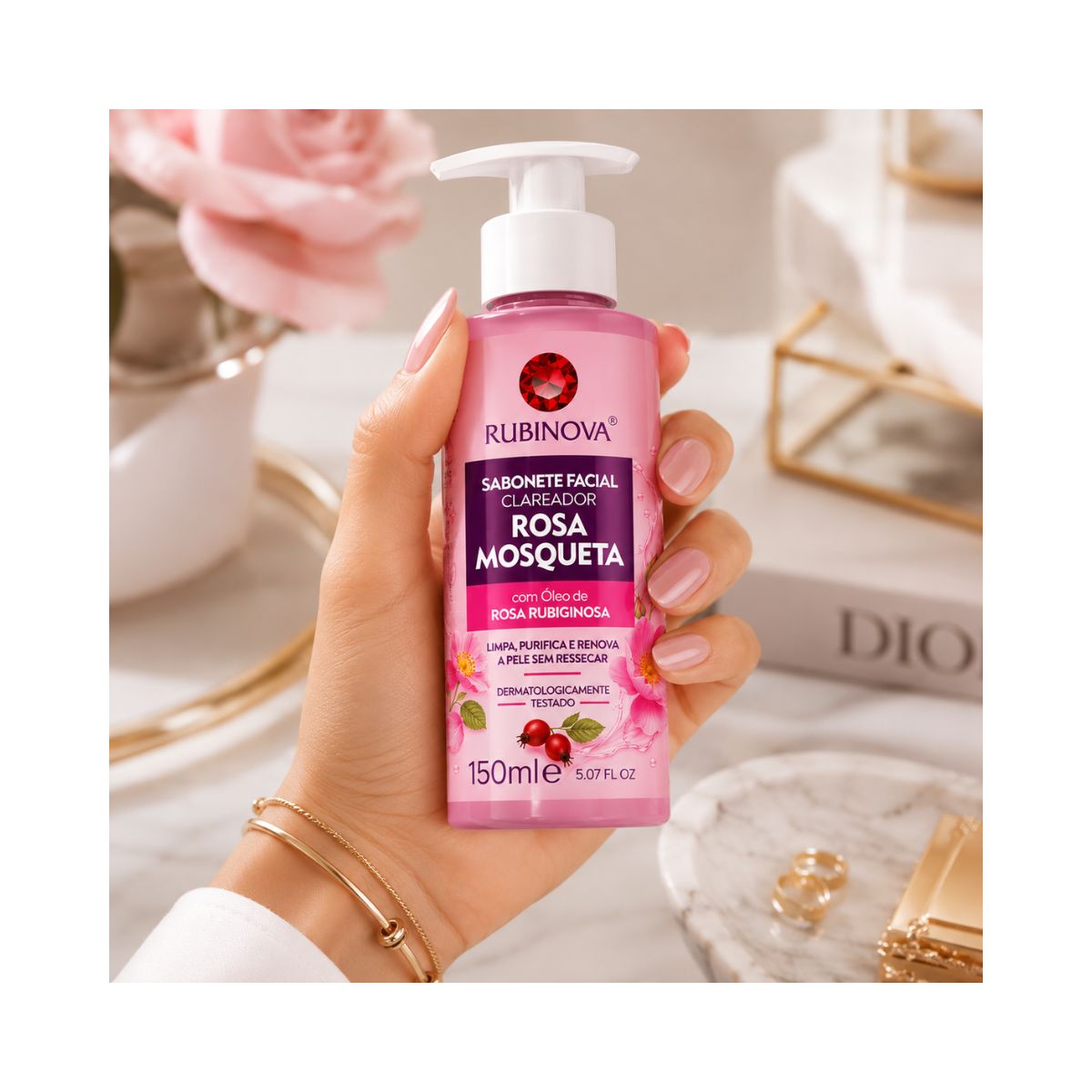 SABONETE FACIAL CLAREADOR ROSA MOSQUETA RUBINOVA 150ML
