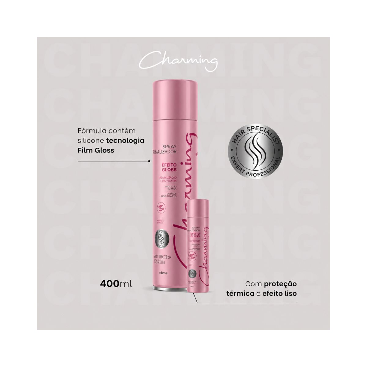 SPRAY BRILHO INTENSO EFEITO GLOSS CHARMING CLESS 400ML