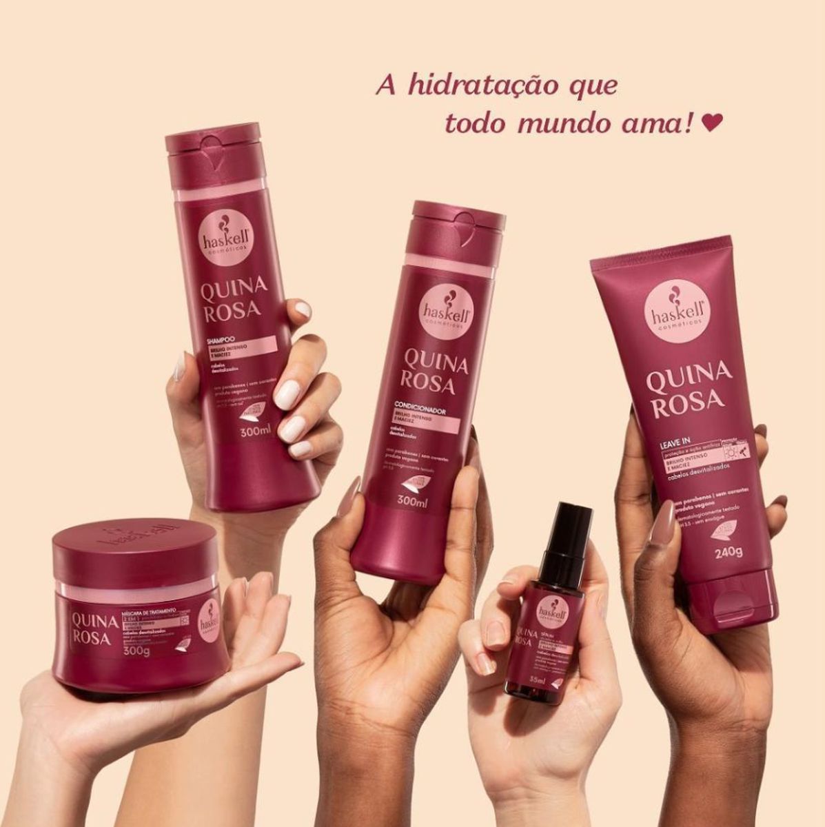 MÁSCARA QUINA ROSA HASKELL 900G COM ÓLEO BELLA FEMME 7ML