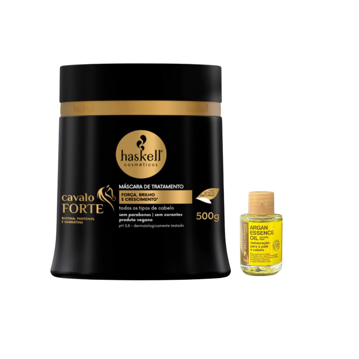 KIT MASC CAVALO FORTE HASKELL 500GR + OLEO BELLA FEMME 7ML