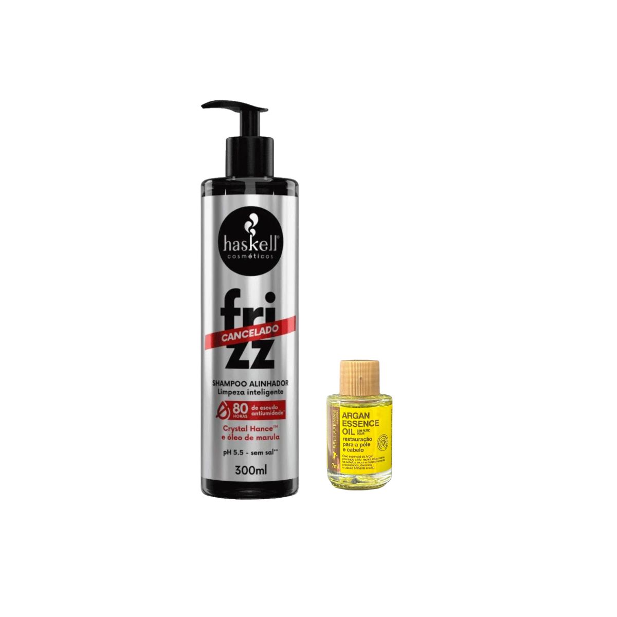 SHAMPOO FRIZZ CANCELADO HASKELL 300ML COM ÓLEO BELLA FEMME 7ML