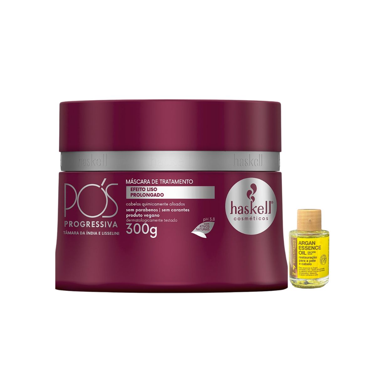 MÁSCARA DE HIDRATAÇÃO PÓS PROGRESSIVA HASKELL 300G COM ÓLEO BELLA FEMME 7ML