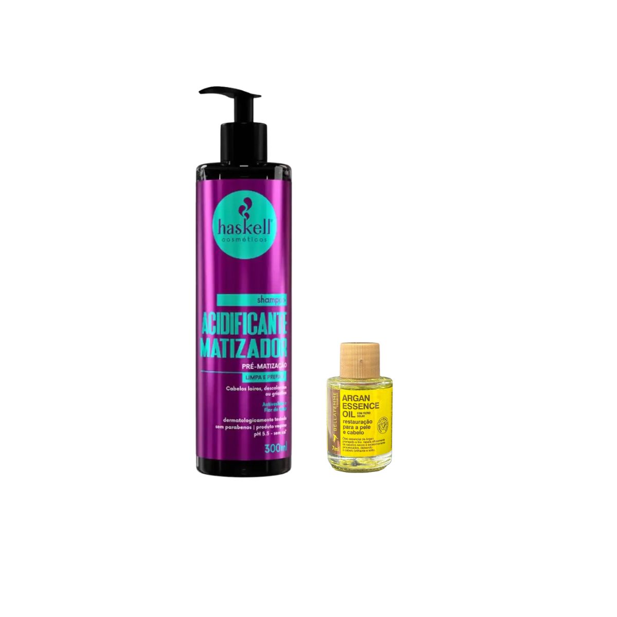 SHAMPOO ACIDIFICANTE MATIZADOR HASKELL 300ML COM ÓLEO BELLA FEMME 7ML