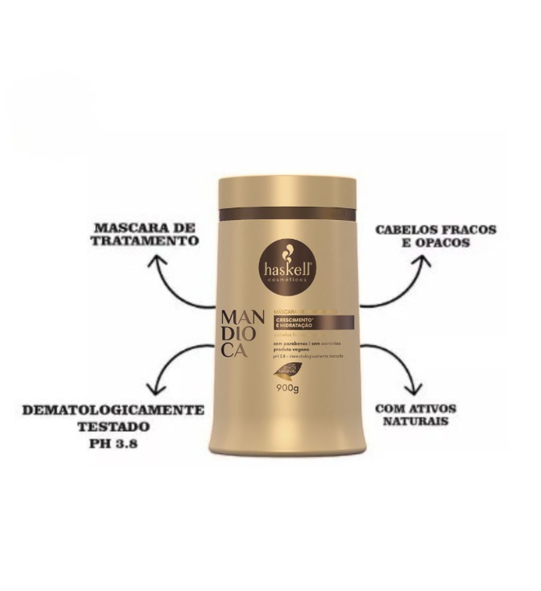 MÁSCARA MANDIOCA HASKELL 900GR COM ÓLEO BELLA FEMME 7ML
