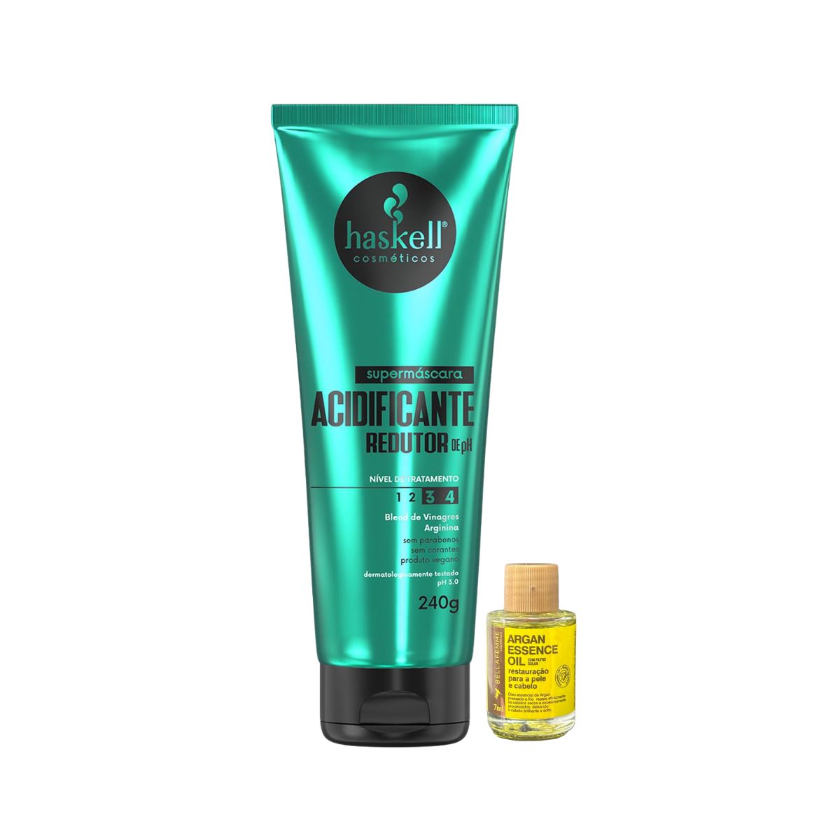 SUPER MÁSCARA  ACIDIFICANTE REDUTOR PH HASKELL 240GR COM ÓLEO BELLA FEMME 7ML