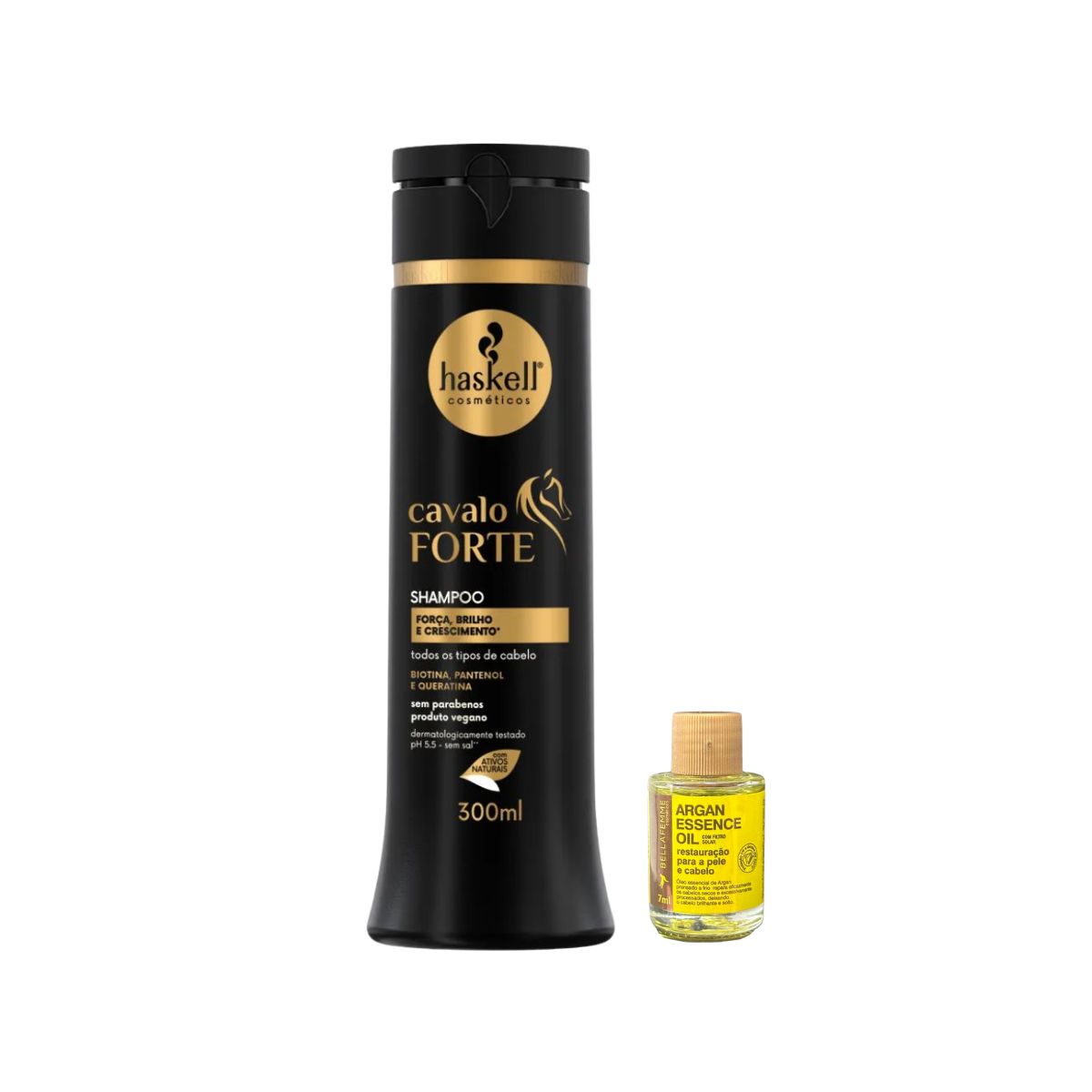 SHAMPOO CAVALO FORTE HASKELL 300ML COM ÓLEO BELLA FEMME 7ML