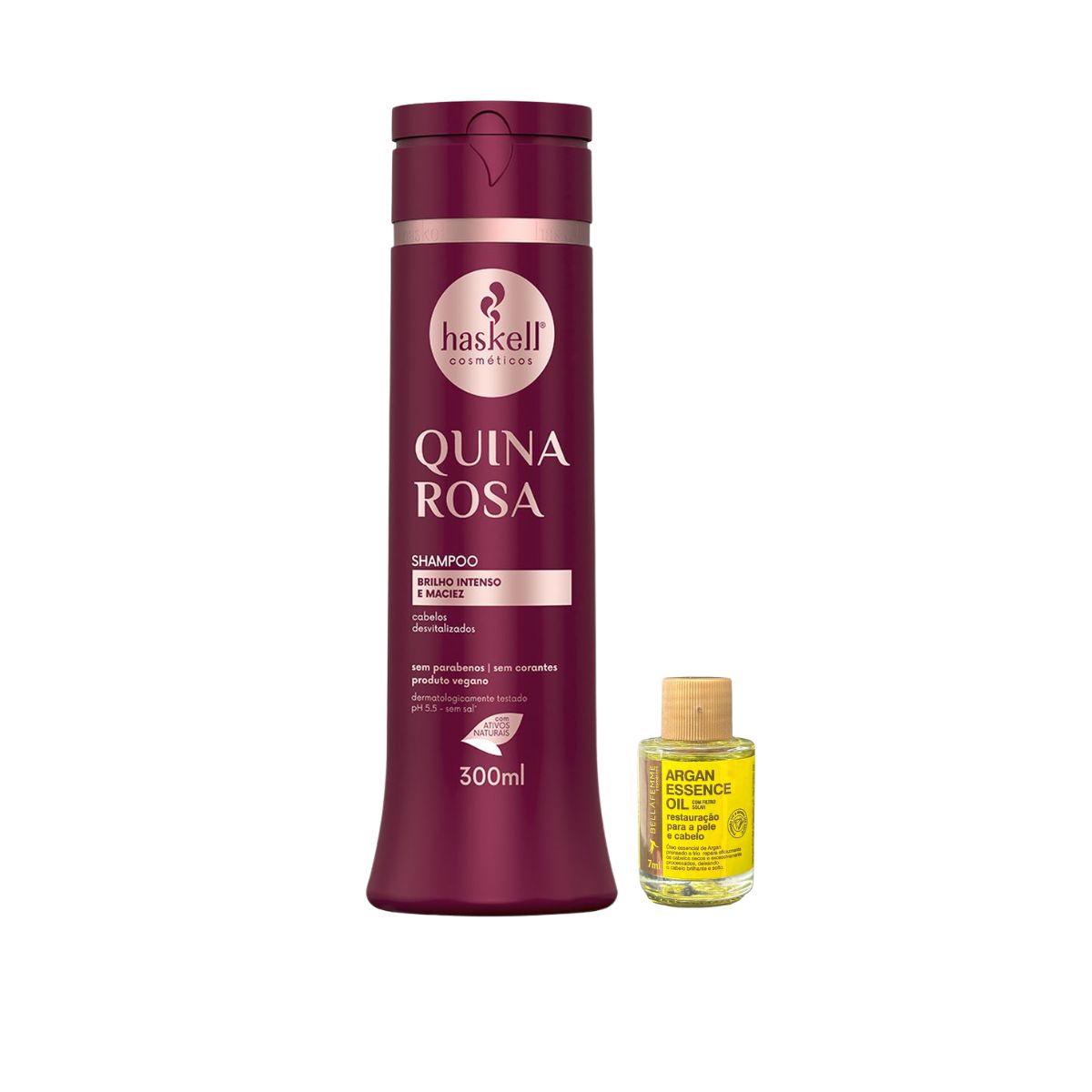 SHAMPOO QUINA ROSA HASKELL 300ML COM ÓLEO BELLA FEMME 7ML