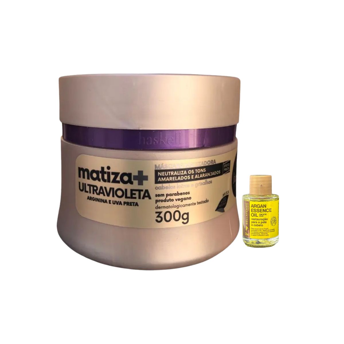 MASCARA MATIZA MAIS ULTRA VIOLETA HASKELL 300GR COM ÓLEO BELLA FEMME 7ML