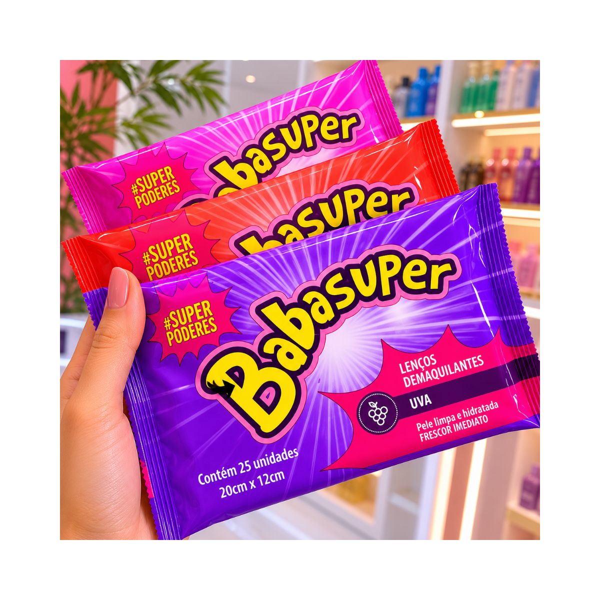 LENÇO DEMAQUILANTE BABASUPER TUTTI FRUTTI SUPER PODERES COM 25 UNIDADES