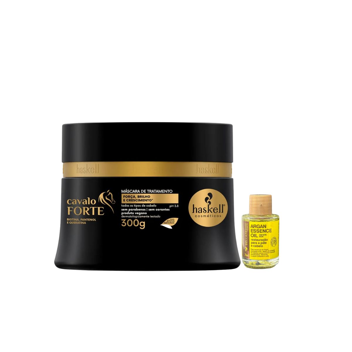 MÁSCARA CAVALO FORTE HASKELL 300G COM ÓLEO BELLA FEMME 7ML