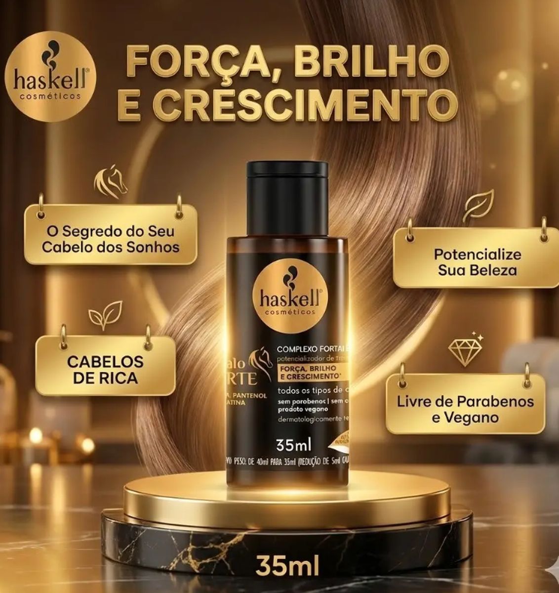 COMPLEXO FORTALECEDOR CAVALO FORTE HASKELL 35ML COM ÓLEO BELLA FEMME 7ML