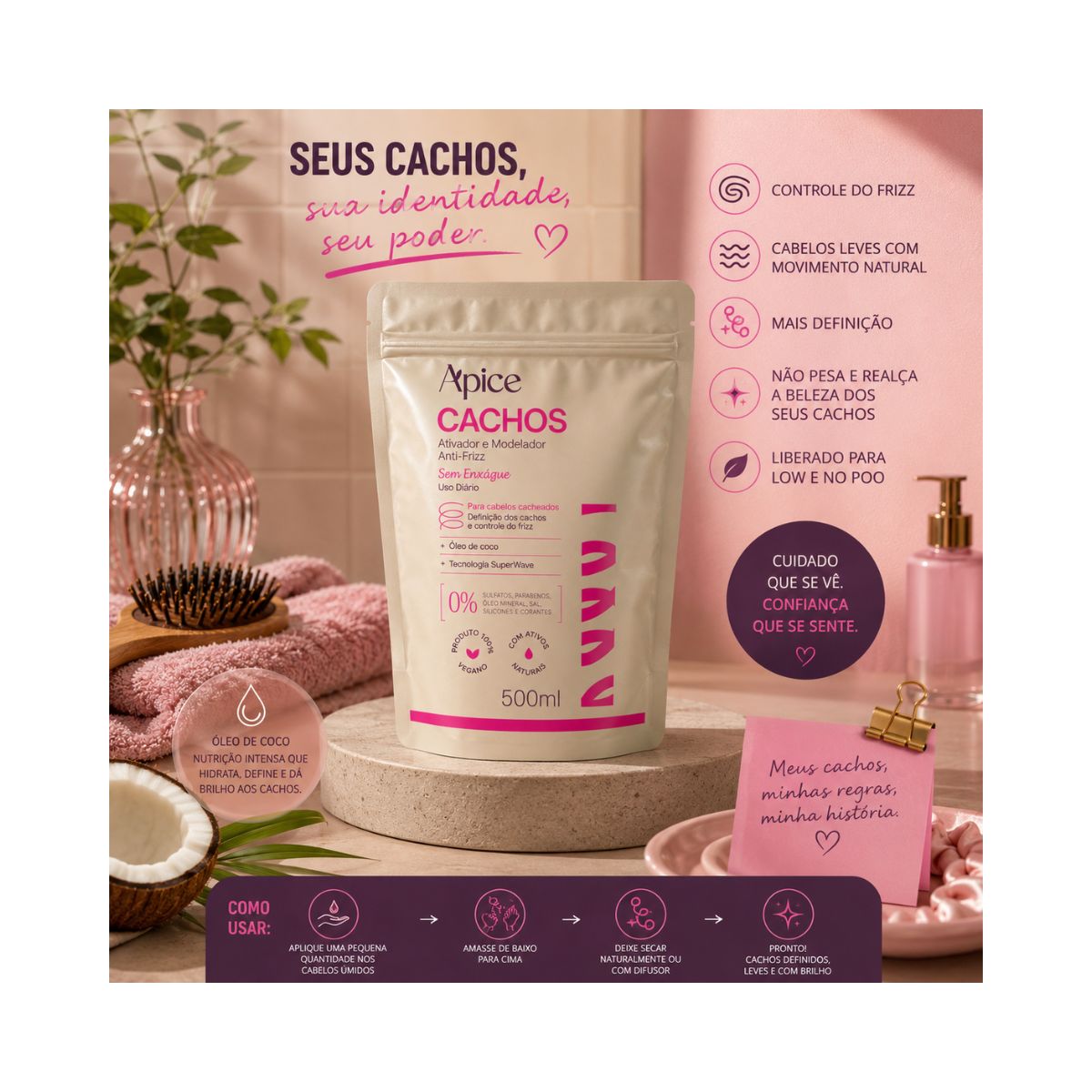 ATIVADOR MODELADOR CACHOS ANTI-FRIZZ REFIL APICE 500ML