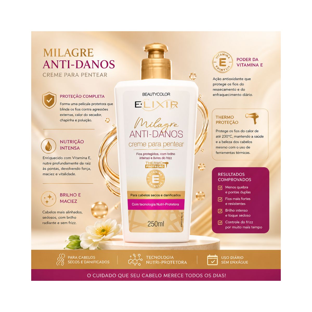 CREME DE PENTEAR ELIXIR MILAGRE ANTI-DANOS BEAUTY COLOR 250ML