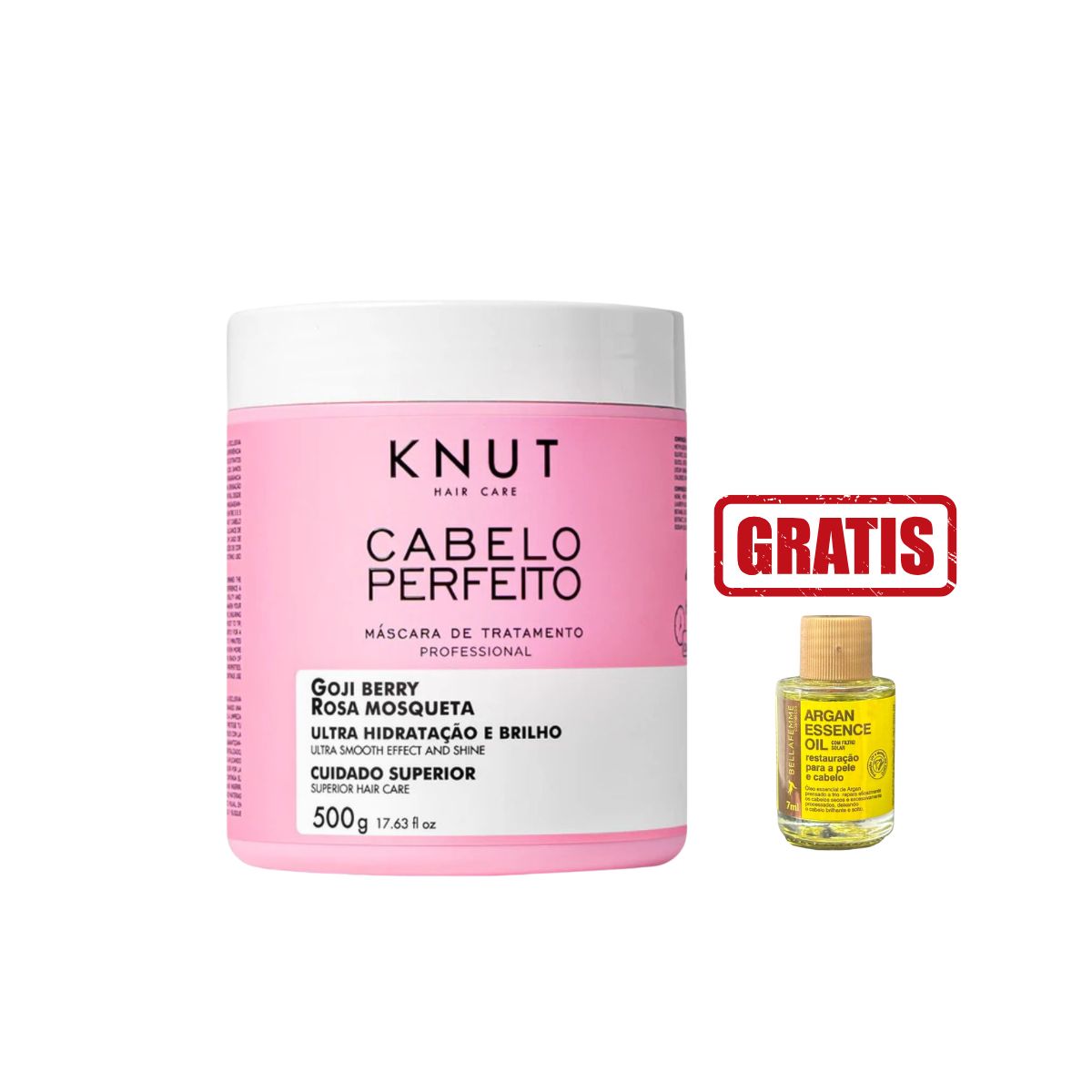 KIT KNUT MÁSCARA CABELO PERFEITO 500G COM ÓLEO BELLA 7ML