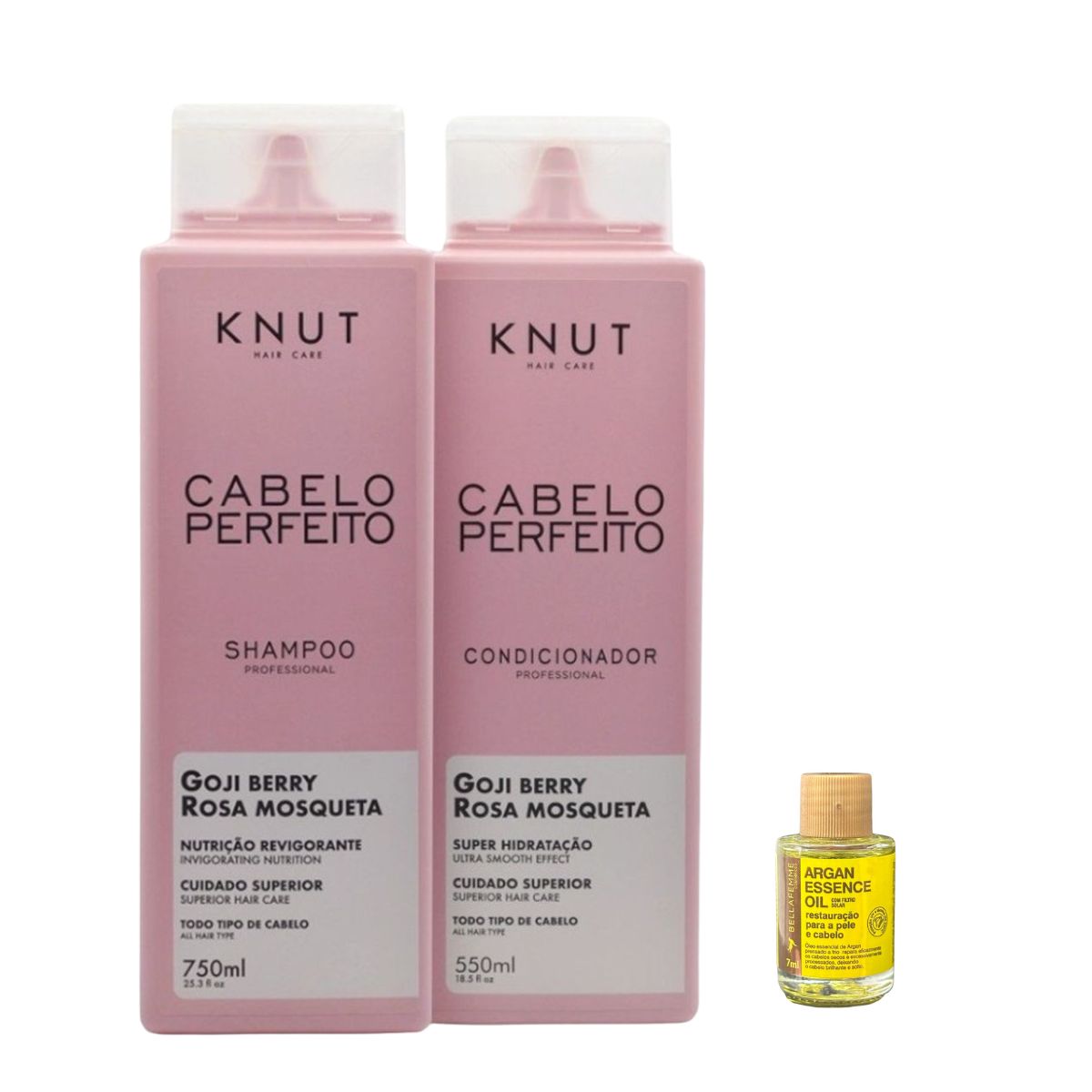 KIT SHAMPOO 750ML+CONDICIONADOR 500ML CABELO PERFEITO KNUT COM ÓLEO 7ML