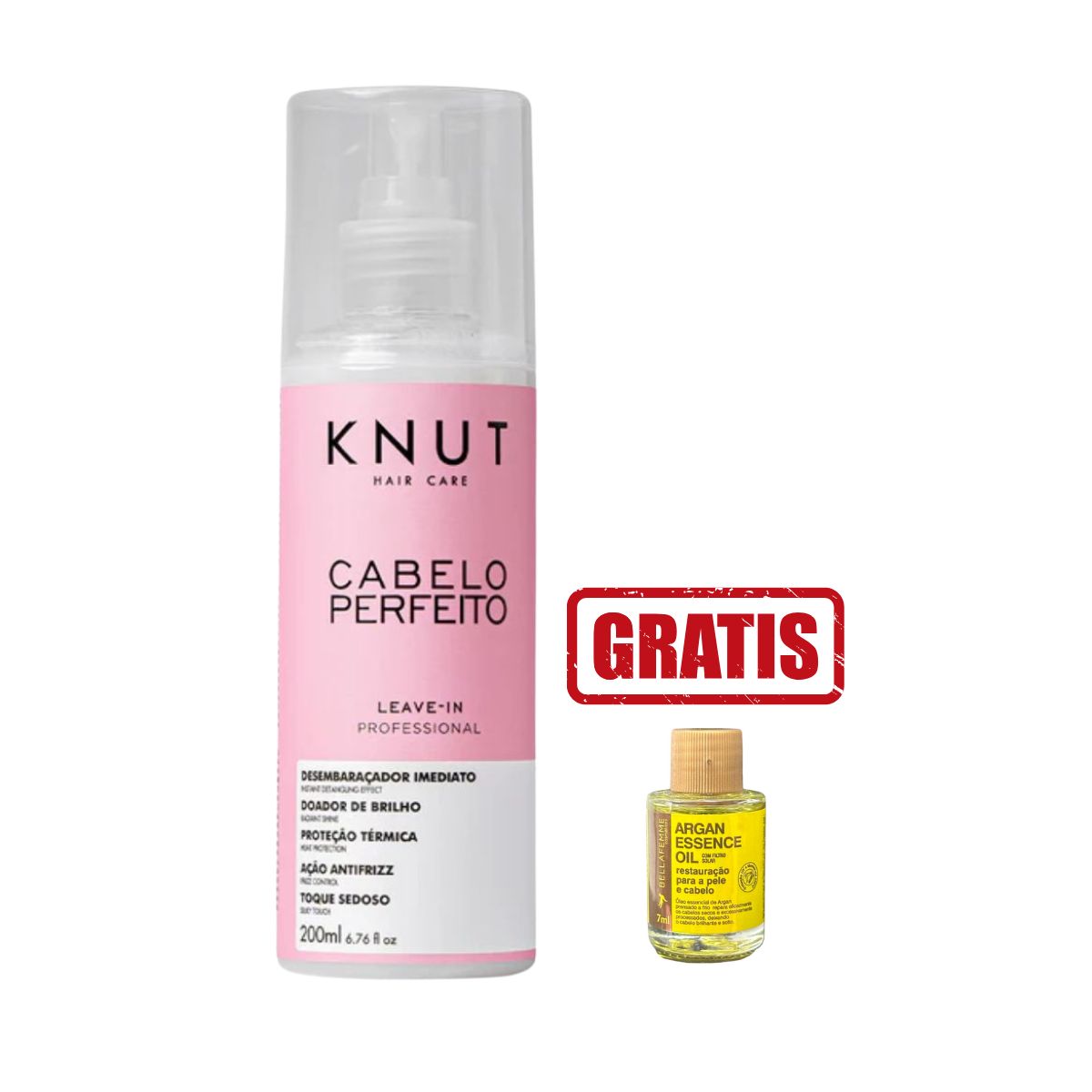 KIT KNUT LEAVE-IN SPRAY CABELO PERFEITO 200ML COM ÓLEO 7ML