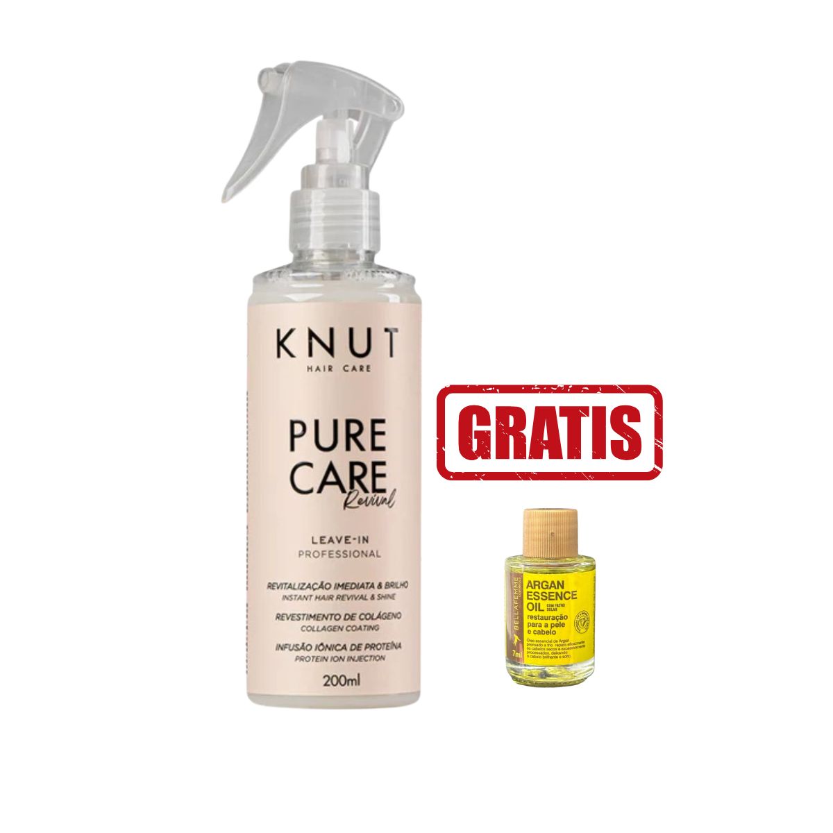 KIT KNUT LEAVE-IN SPRAY PURE CARE REVIVAL 200ML COM ÓLEO 7ML