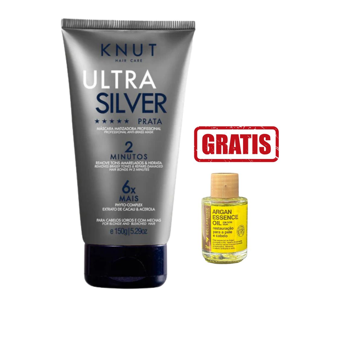 KIT KNUT MÁSCARA ULTRA SILVER PLATINUM 150G COM ÓLEO 7ML