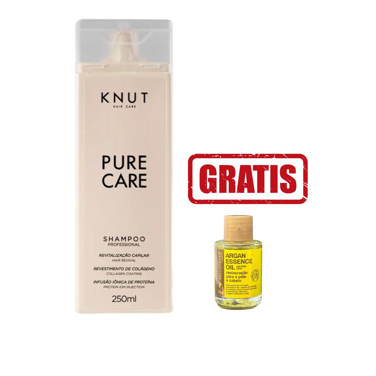 SHAMPOO PURE CARE KNUT 250ML COM ÓLEO DE 7ML