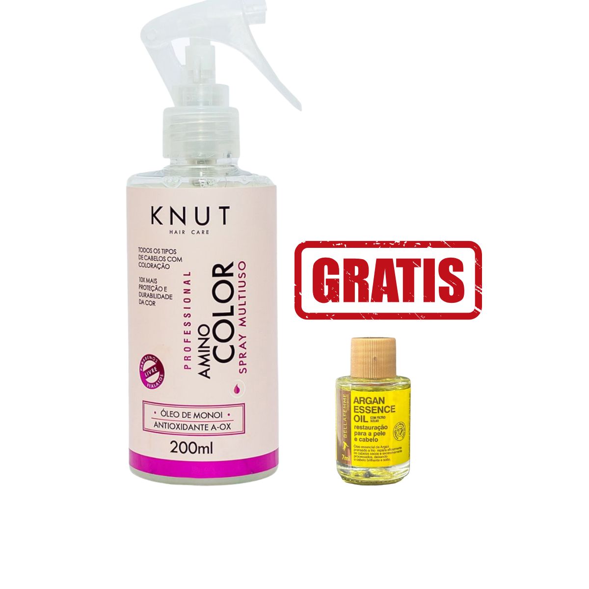 KIT KNUT SPRAY MULTIFUNCIONAL AMINO COLOR 200ML COM ÓLEO DE 7 ML