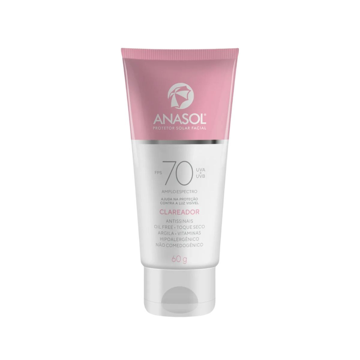 KIT ANASOL PROTETOR SOLAR FACIAL FPS70 CLAREADOR 60G + ESPONJA DE MAQUIAGEM + AM