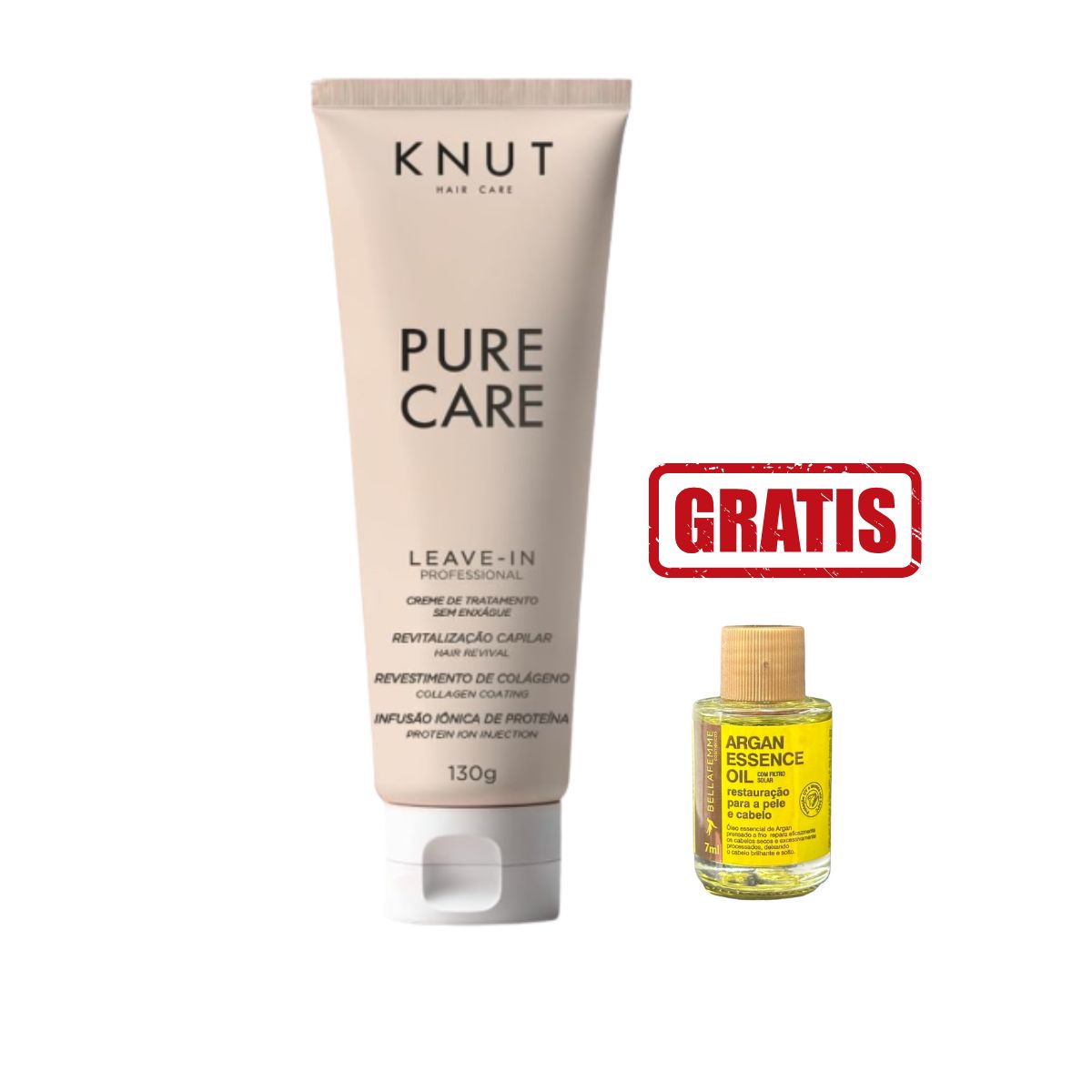 KIT KNUT LEAVE-IN CREME PURE CARE 130G COM ÓLEO 7 ML