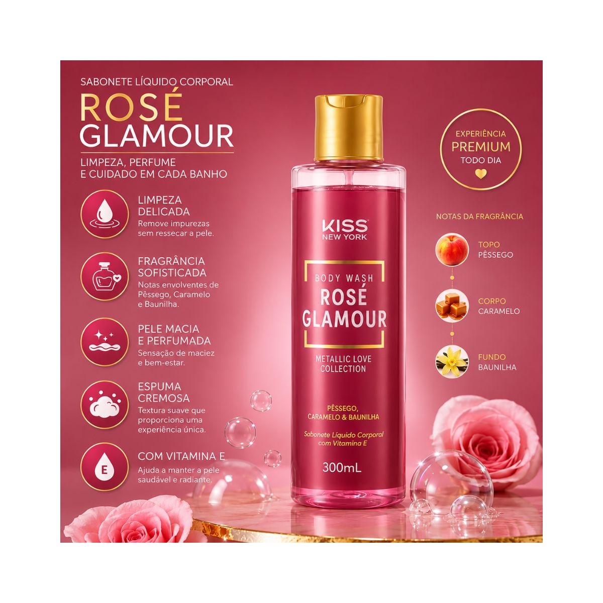 SABONETE LÍQUIDO CORPORAL ROSE GLAMOUR KISS NEW YORK
