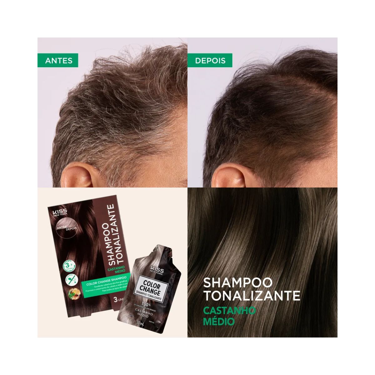 SHAMPOO TONALIZANTE COLOR CHANGE CASTANHO MÉDIO KISS NEW YORK