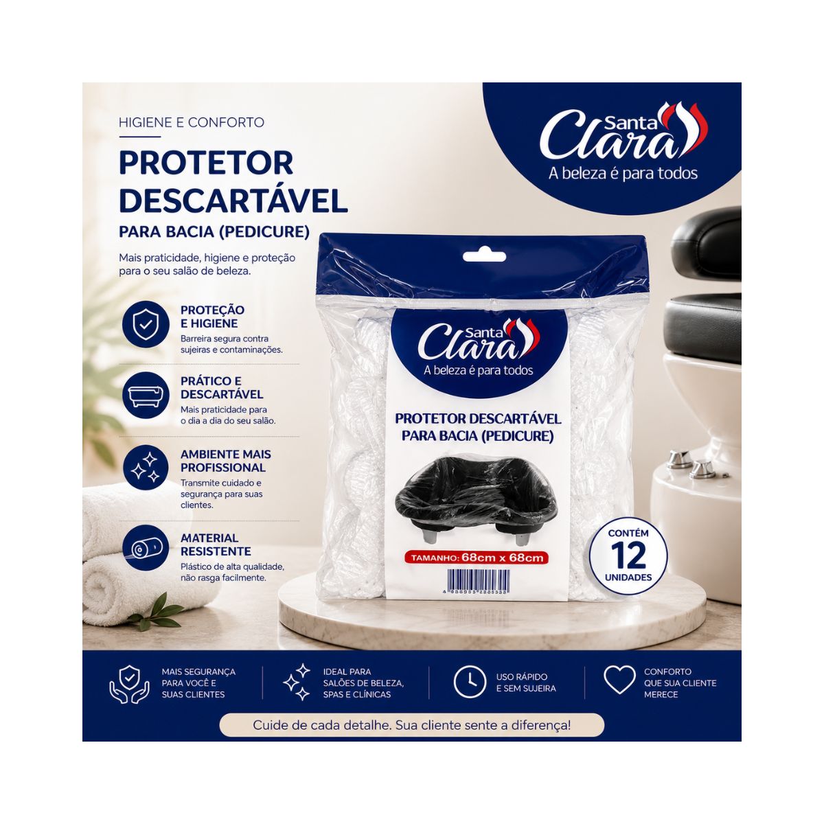 PROTETOR PARA BACIA PEDICURE COM 12 UNIDADES SANTA CLARA