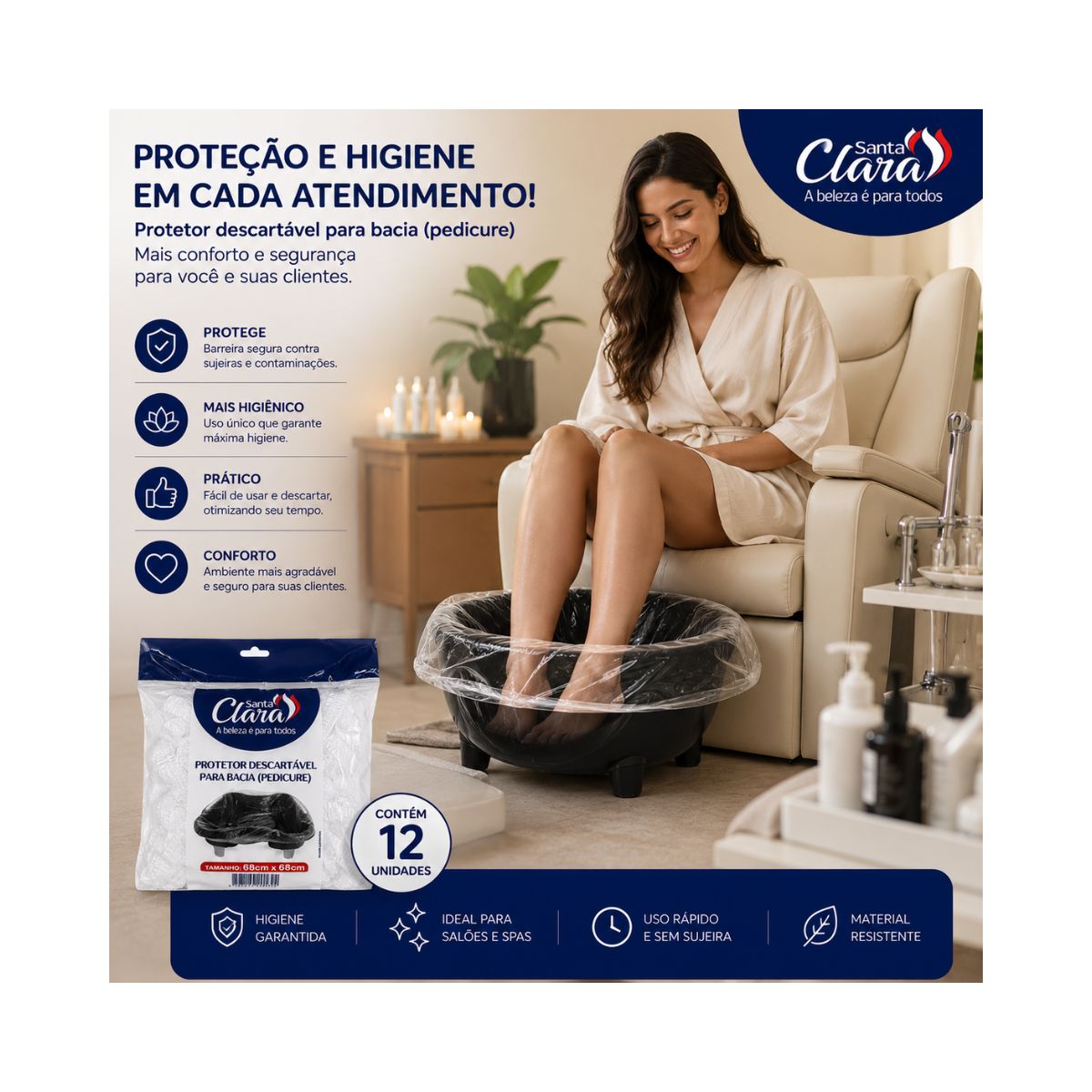 PROTETOR PARA BACIA PEDICURE COM 12 UNIDADES SANTA CLARA
