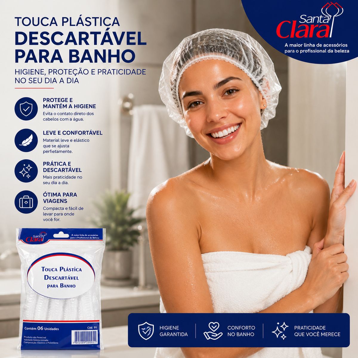 TOUCA PLÁSTICA DESCARTÁVEL PARA BANHO COM 6 UNIDADES