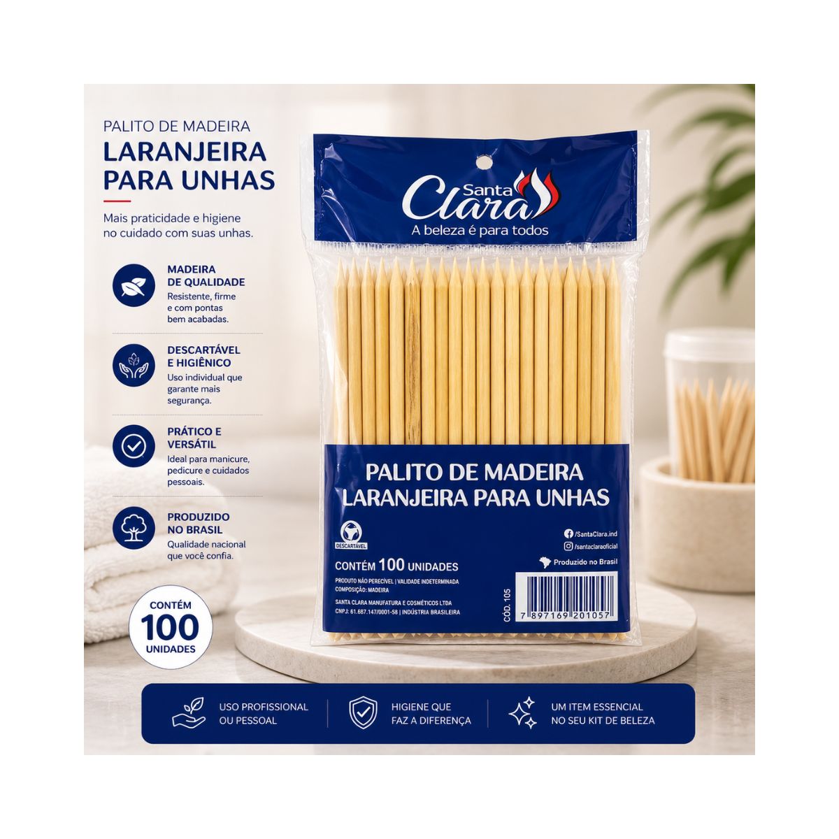 PALITO LARANJEIRA PARA UNHA COM 100 UNIDADES