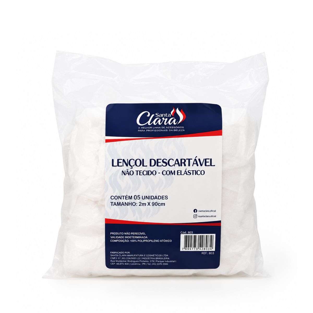 LENÇOL DESCARTÁVEL COM ELÁSTICO PACOTE COM 5 UNIDADES SANTA CLARA