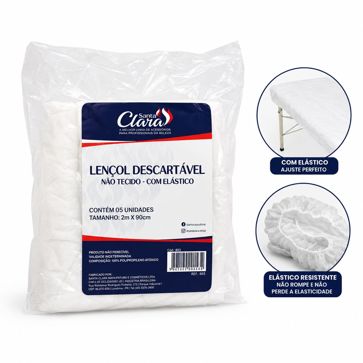 LENÇOL DESCARTÁVEL COM ELÁSTICO PACOTE COM 5 UNIDADES SANTA CLARA
