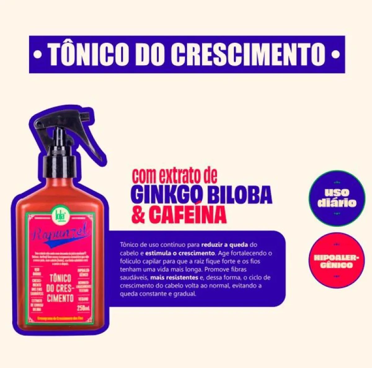 TÔNICO DE CRESCIMENTO RAPUNZEL LOLA COSMETICS 250ML COM ACESSÓRIO SORTIDO