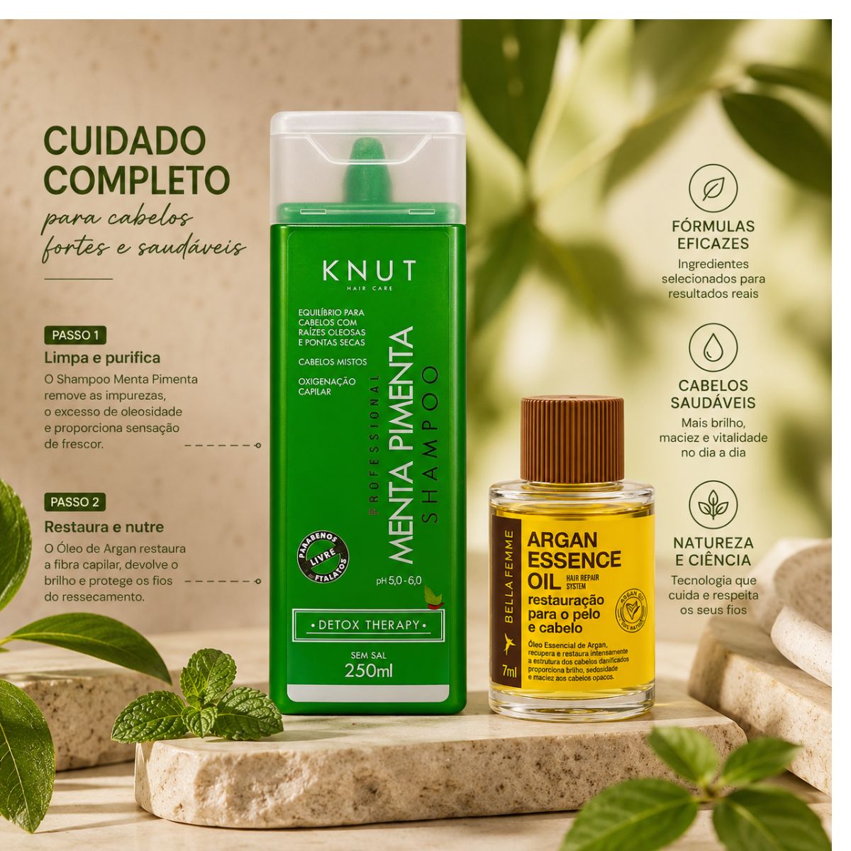 KIT KNUT SHAMPOO MENTA E PIMENTA 250ML COM ÓLEO 7ML