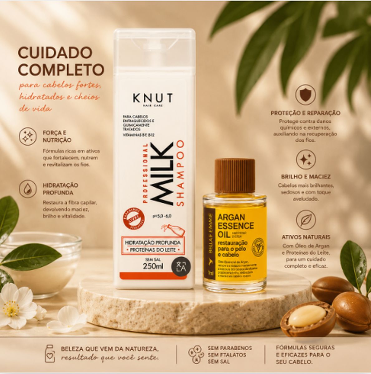 KIT KNUT SHAMPOO MILK 250ML COM ÓLEO 7ML