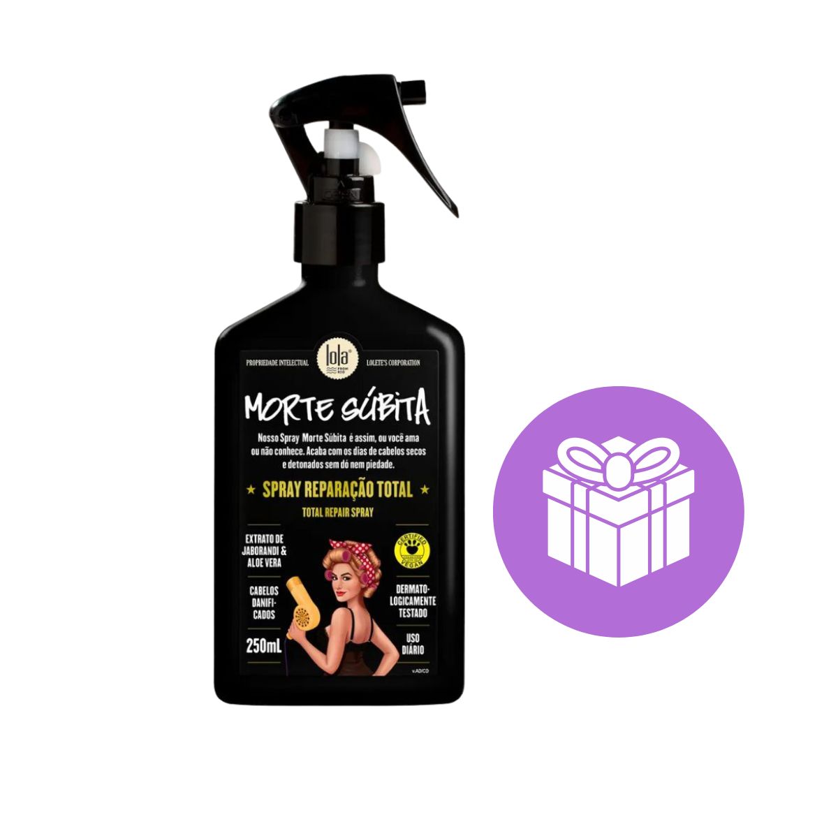SPRAY MORTE SUBITA REPARAÇÂO TOTAL LOLA COSMETICS 250ML COM ACESSÓRIO SORTIDO