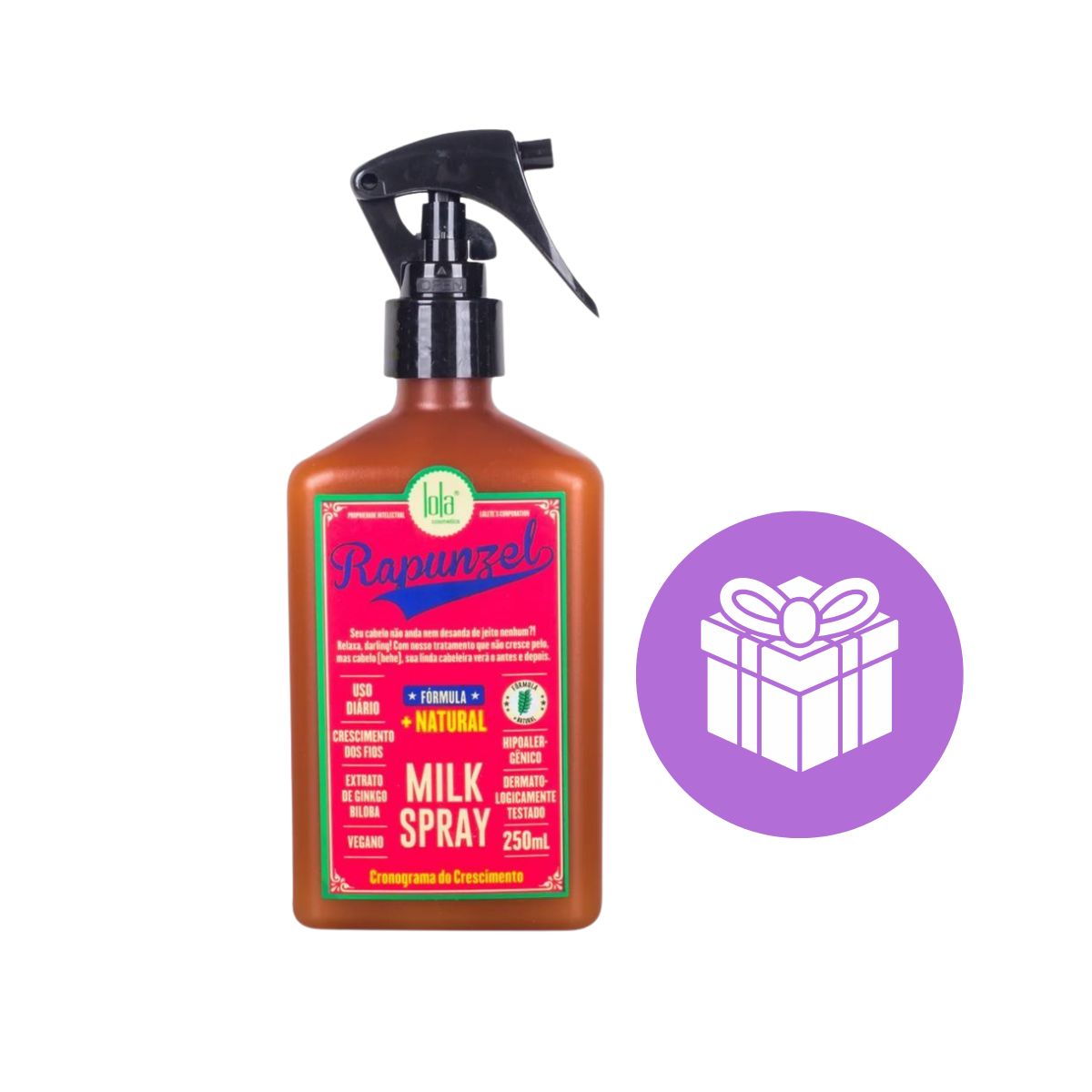 LEAVE-IN SPRAY MILK RAPUNZEL LOLA COSMETICS 250ML COM ACESSÓRIO SORTIDO