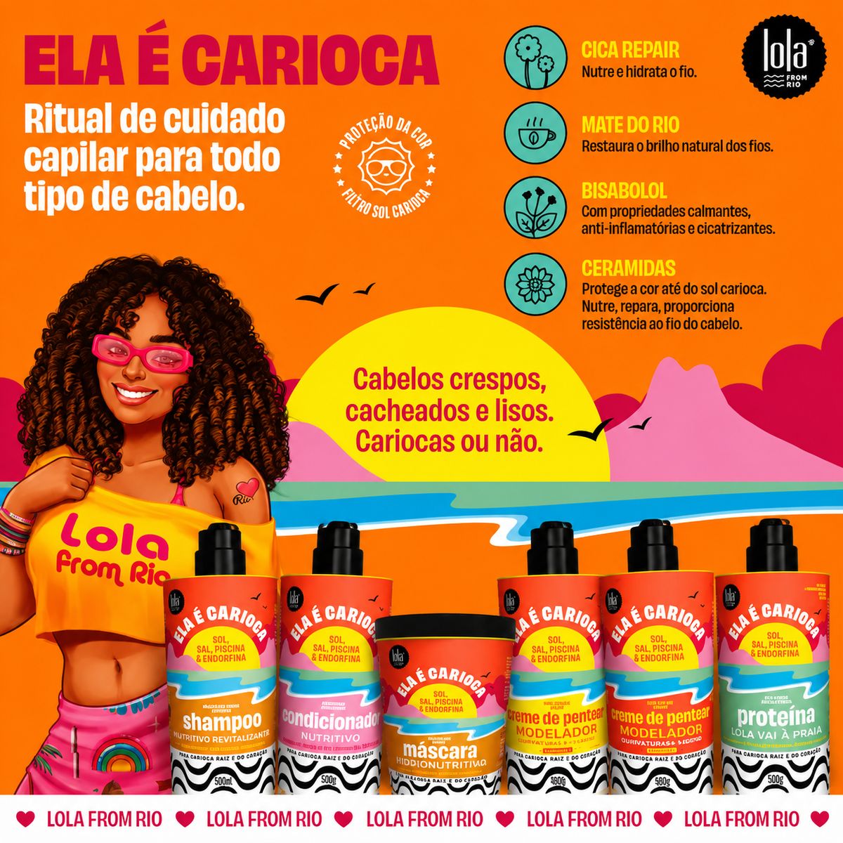 SHAMPOO NUTRITIVO ELA É CARIOCA LOLA COSMETICS 500ML COM ACESSÓRIO SORTIDO